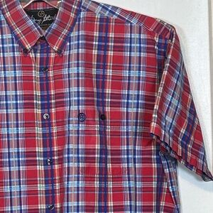 Wrangler Men’s George Strait Signature Coll Vibrant Red and Blue Plaid‎ Shirt